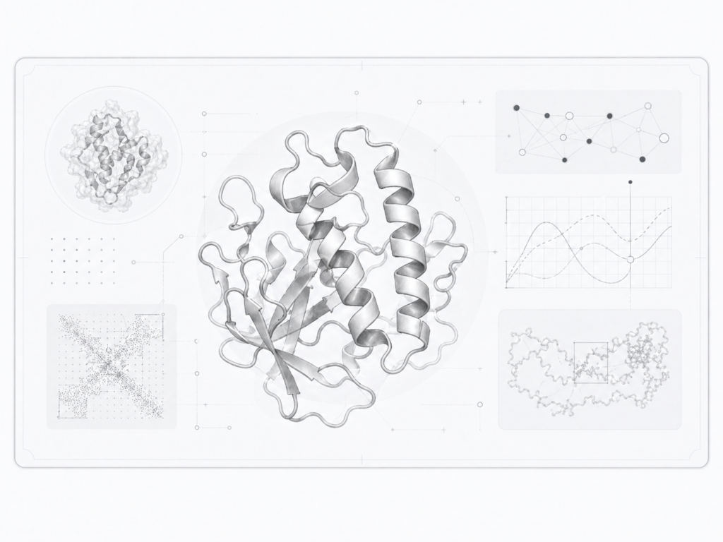 Structure de protéine stylisée représentant la percée d’AlphaFold dans la prédiction des protéines.