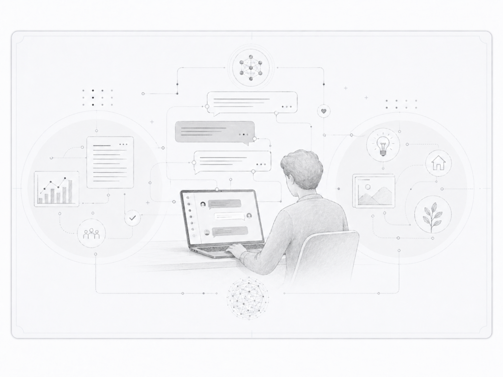 Interface de conversation abstraite représentant l’accès du grand public à l’IA conversationnelle avec ChatGPT en 2022.